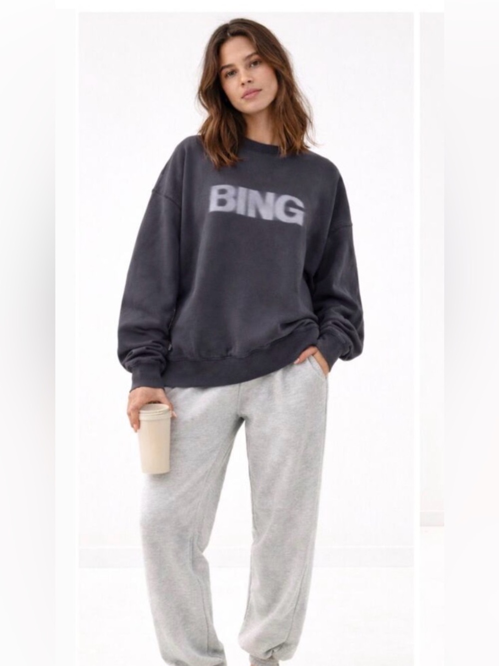 Anine BING Miles Oversized Black Crewneck Sweatshirt NWT size medium